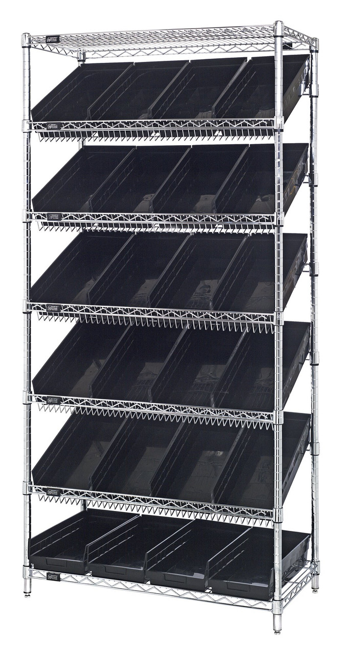 Bin Systems Unit, stationary, 36"W x 18"D x 74"H, Chrome, Black, Carbon Steel, WRS-7-108BK
