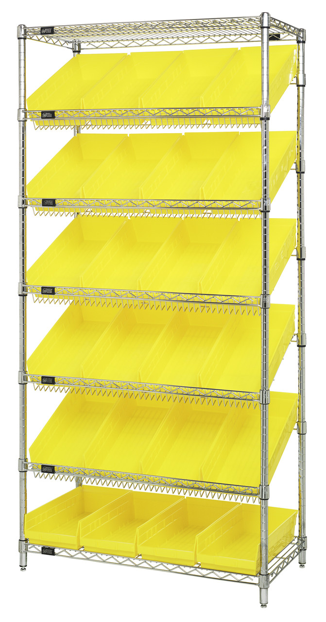 Bin Systems Unit, stationary, 36"W x 18"D x 74"H, Chrome, Yellow, Carbon Steel, WRS-7-108YL