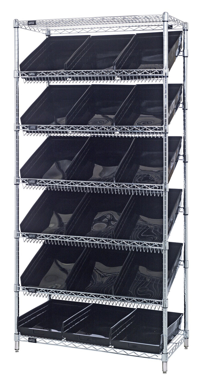 Bin Systems Unit, stationary, 36"W x 18"D x 74"H, Chrome, Black, Carbon Steel, WRS-7-110BK