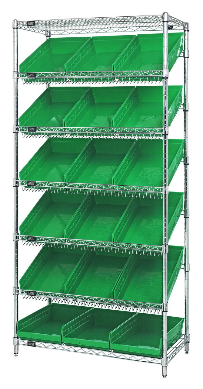 Bin Systems Unit, stationary, 36"W x 18"D x 74"H, Chrome, Green, Carbon Steel, WRS-7-110GN