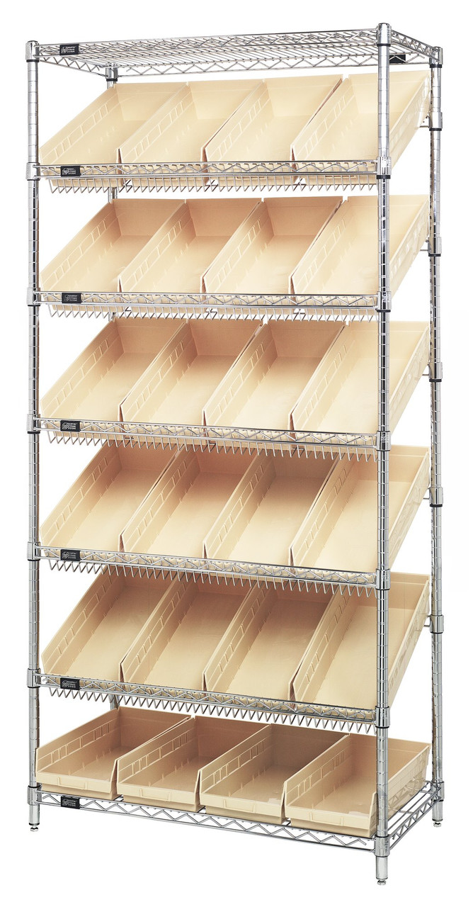 Bin Systems Unit, stationary, 36"W x 18"D x 74"H, Chrome, Ivory, Carbon Steel, WRS-7-110IV