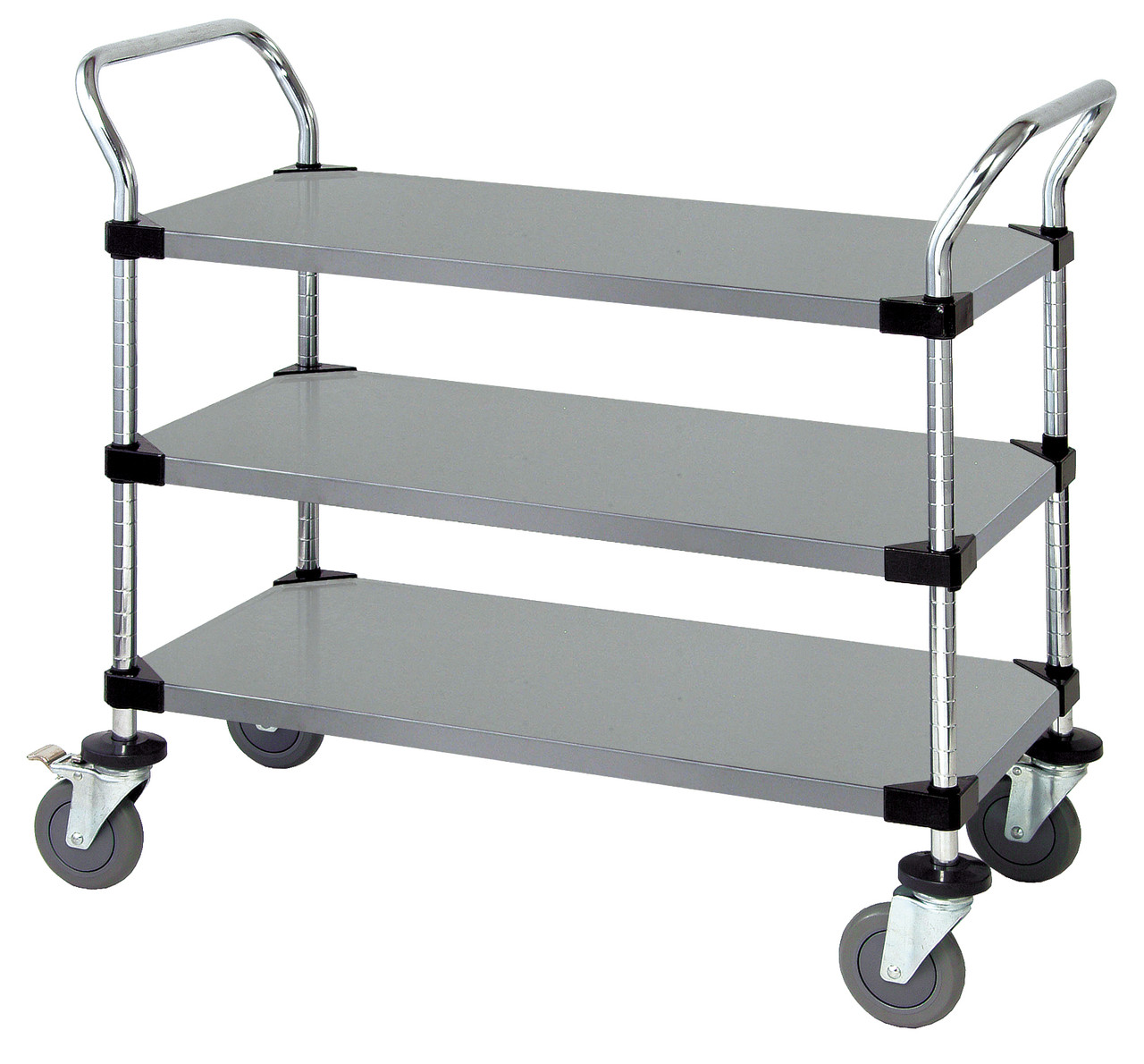 Utility Cart, 42"W x 24"D x 37-1/2"H, (3) solid shelves, Stainless, 0, Stainless, WRSC-2442-3SS
