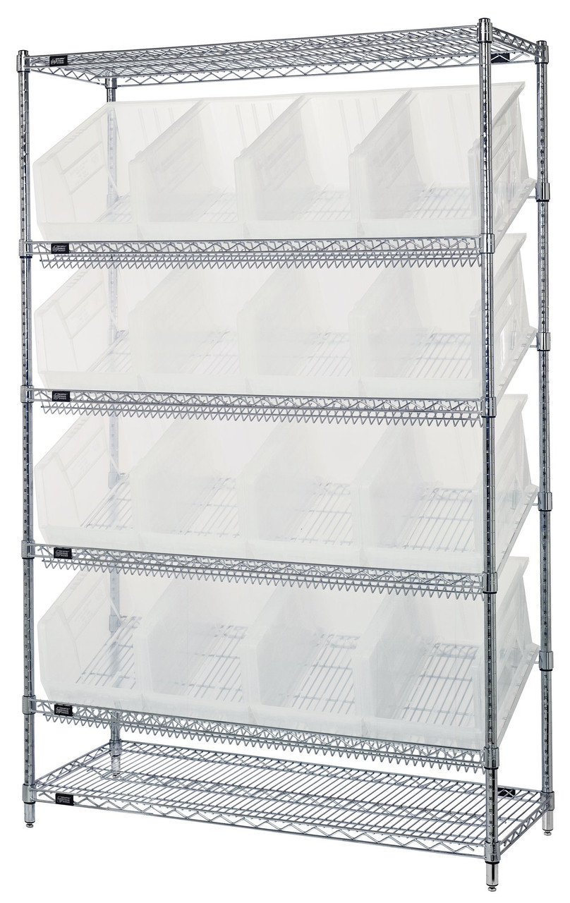 Bin System Unit, stationary, 18"W x 48"L x 74"H, Chrome, Clear, Carbon Steel, WRSL6-74-1848-260CL
