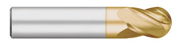 0.0156" (1/64) Cutter DIA x 0.0230" Length of Cut Carbide Ball End Mill, 4 Flutes, TiN Coated