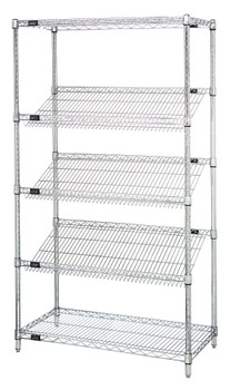 Slanted Shelving, stationary, 36"W x 18"D x 63"H, Chrome, 0, Carbon Steel, 1836SL6C