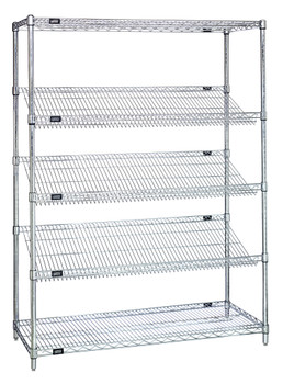 Slanted Shelving, stationary, 48"W x 18"D x 63"H, Chrome, 0, Carbon Steel, 1848SL6C