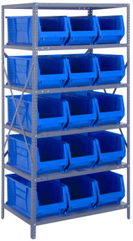 Shelving Unit, 24"D x 36"L x 75"H, heavy duty, Galvanized, Blue, Carbon Steel, 2475-953BL