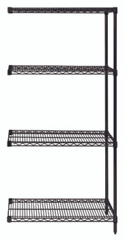 Wire Shelving Add-On Kit, 60"W x 30"D x 54"H, 600 - 800 lb. capacity, Epoxy Coated, Black, 0, Carbon Steel, AD54-3060BK