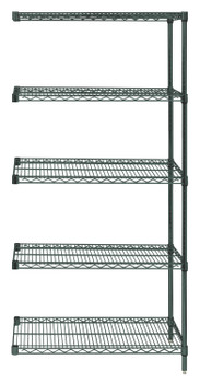 Wire Shelving Add-On Kit, 60"W x 12"D x 63"H, 600 - 800 lb. capacity, Epoxy Coated, Green, 0, Carbon Steel, AD63-1260P-5