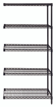 Wire Shelving Add-On Kit, 30"W x 21"D x 63"H, 600 - 800 lb. capacity, Epoxy Coated, Black, 0, Carbon Steel, AD63-2130BK-5