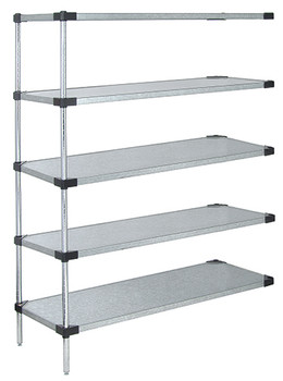 Solid Shelving Add-On Kit, 42"W x 24"D x 63"H, 300 - 600 lb. capacity, Galvanized, 0, Carbon Steel, AD63-2442SG-5