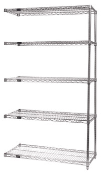 Wire Shelving Add-On Kit, 36"W x 30"D x 63"H, 600 - 800 lb. capacity, Chrome, 0, Carbon Steel, AD63-3036C-5