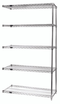 Wire Shelving Add-On Kit, 36"W x 36"D x 63"H, 600 - 800 lb. capacity, Chrome, 0, Carbon Steel, AD63-3636C-5