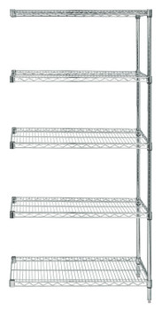 Wire Shelving Add-On Kit, 48"W x 12"D x 74"H, 600 - 800 lb. capacity, Stainless, 0, Stainless, AD74-1248S-5