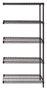 Wire Shelving Add-On Kit, 24"W x 14"D x 74"H, 600 - 800 lb. capacity, Epoxy Coated, Black, 0, Carbon Steel, AD74-1424BK-5