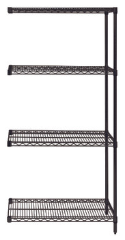 Wire Shelving Add-On Kit, 48"W x 21"D x 74"H, 600 - 800 lb. capacity, Epoxy Coated, Black, 0, Carbon Steel, AD74-2148BK