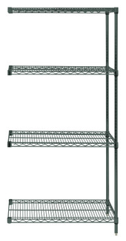 Wire Shelving Add-On Kit, 72"W x 36"D x 74"H, 600 - 800 lb. capacity, Epoxy Coated, Green, 0, Carbon Steel, AD74-3672P