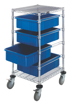 Bin Cart, mobile, 21"W x 24"L x 45"H, Chrome, Blue, Carbon Steel, BC212434M1BL