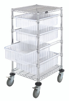 Bin Cart, mobile, 21"W x 24"L x 45"H, Chrome, Clear, Carbon Steel, BC212434M1CL
