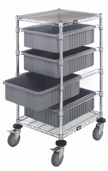 Bin Cart, mobile, 21"W x 24"L x 45"H, Chrome, Gray, Carbon Steel, BC212434M1GY