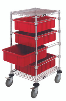 Bin Cart, mobile, 21"W x 24"L x 45"H, Chrome, Red, Carbon Steel, BC212434M1RD