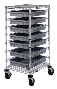 Bin Cart, mobile, 21"W x 24"L x 45"H, Chrome, Gray, Carbon Steel, BC212439M2GY