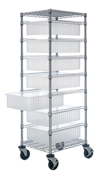 Bin Cart, mobile, 21"W x 24"L x 69"H, Chrome, Clear, Carbon Steel, BC212469M1CL