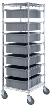 Bin Cart, mobile, 21"W x 24"L x 69"H, Chrome, Gray, Carbon Steel, BC212469M1GY