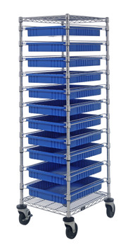 Bin Cart, mobile, 21"W x 24"L x 69"H, Chrome, Blue, Carbon Steel, BC212469M2BL