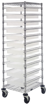 Bin Cart, mobile, 21"W x 24"L x 69"H, Chrome, Clear, Carbon Steel, BC212469M2CL