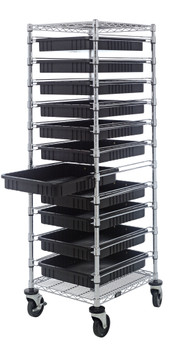 Bin Cart, mobile, conductive, Chrome, Black/ESD, Carbon Steel, BC212469M2CO