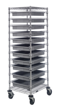Bin Cart, mobile, 21"W x 24"L x 69"H, Chrome, Gray, Carbon Steel, BC212469M2GY