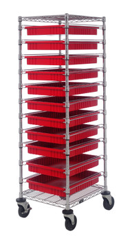 Bin Cart, mobile, 21"W x 24"L x 69"H, Chrome, Red, Carbon Steel, BC212469M2RD
