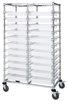 Bin Cart, mobile, double bay, Chrome, Clear, Carbon Steel, BC214069M2DCL
