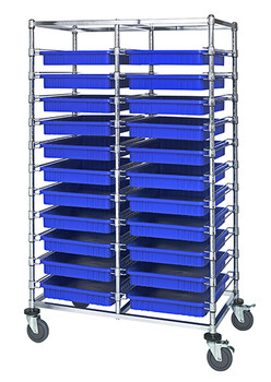 Bin Cart, mobile, double bay, Chrome, Red, Carbon Steel, BC214069M2DRD