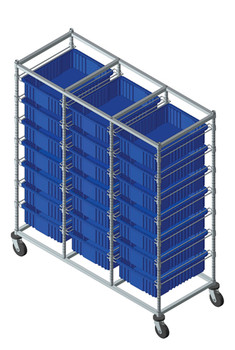 Bin Cart, mobile, triple bay, Chrome, Blue, Carbon Steel, BC216069M1TBL