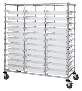 Bin Cart, mobile, triple bay, Chrome, Clear, Carbon Steel, BC216069M2TCL