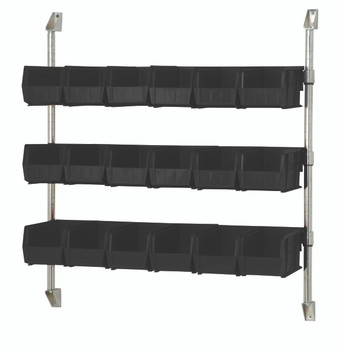 Cantilever Bin Holder Post Wall Mount, 24"W x 10-7/8"D x 34"H, includes: (3) bin rails, Chrome, Black, Carbon Steel, CAN-34-24BH-230BK