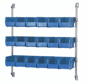 Cantilever Bin Holder Post Wall Mount, 24"W x 10-7/8"D x 34"H, includes: (3) bin rails, Chrome, Blue, Carbon Steel, CAN-34-24BH-230BL