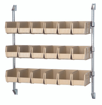 Cantilever Bin Holder Post Wall Mount, 36"W x 10-7/8"D x 34"H, includes: (3) bin rails, Chrome, Ivory, Carbon Steel, CAN-34-36BH-230IV
