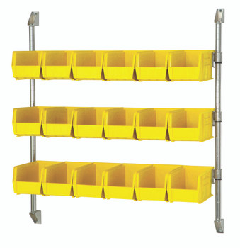 Cantilever Bin Holder Post Wall Mount, 36"W x 10-7/8"D x 34"H, includes: (3) bin rails, Chrome, Yellow, Carbon Steel, CAN-34-36BH-230YL