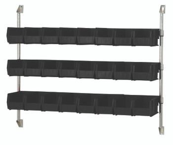 Cantilever Bin Holder Post Wall Mount, 48"W x 10-7/8"D x 34"H, includes: (3) bin rails, Chrome, Black, Carbon Steel, CAN-34-48BH-230BK
