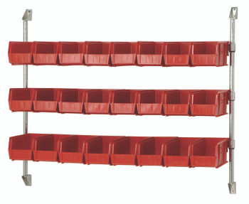 Cantilever Bin Holder Post Wall Mount, 48"W x 10-7/8"D x 34"H, includes: (3) bin rails, Chrome, Red, Carbon Steel, CAN-34-48BH-230RD