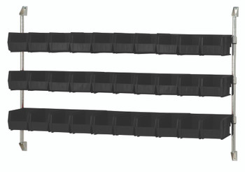 Cantilever Bin Holder Post Wall Mount, 60"W x 10-7/8"D x 34"H, includes: (3) bin rails, Chrome, Black, Carbon Steel, CAN-34-60BH-230BK