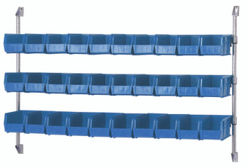 Cantilever Bin Holder Post Wall Mount, 60"W x 10-7/8"D x 34"H, includes: (3) bin rails, Chrome, Blue, Carbon Steel, CAN-34-60BH-230BL