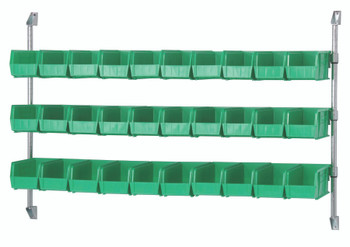 Cantilever Bin Holder Post Wall Mount, 60"W x 10-7/8"D x 34"H, includes: (3) bin rails, Chrome, Green, Carbon Steel, CAN-34-60BH-230GN