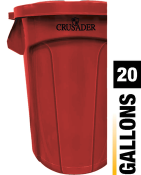 Crusader Round Heavy-duty Utility Container, 20 Gallon, 19-1/2" Dia. x 22-9/10" H, Red, 0, Polyethylene, CTC-20RD