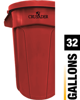 Crusader Round Heavy-duty Utility Container, 32 Gallon, 22" Dia. x 27-3/10" H, Red, 0, Polyethylene, CTC-32RD
