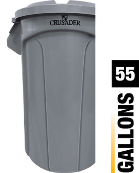 Crusader Round Heavy-duty Utility Container, 55 Gallon, 26-2/5" Dia. x 33" H, Black, 0, Polyethylene, CTC-55BK