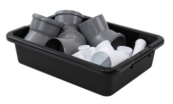 Bussing Tub, 15"W x 20"L x 5"H, ribbed bottom, Black, Black, Polypropylene, Case of 180, FSB-20155RBKNB